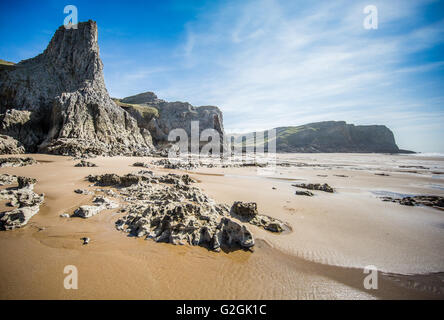 Mewslade Bay an der Küste der Halbinsel Gower in South Wales UK bei Ebbe Stockfoto