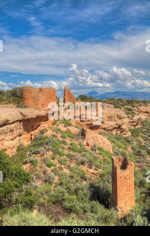 Square Tower, Square Tower Group, Anasazi-Ruinen, datiert A.D. 1230-1275, Hovenweep National Monument, Utah, USA Stockfoto