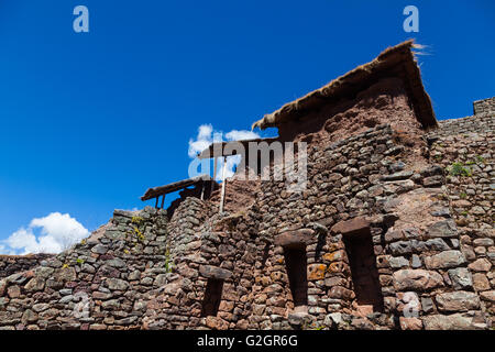 Abschnitt von Wohneinheiten in der Inka Pisac Ruinen in der Angst-Tal, Peru Stockfoto