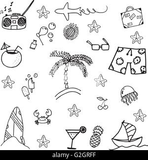 Schwarz weiße Doodle Sommer Stock Vektor