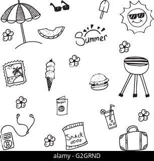Sommer-set zufrieden Picknick doodle Stock Vektor