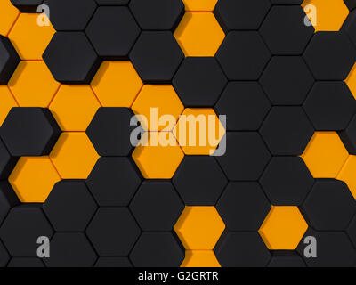 Honeyomb Black Orange abstrakte 3D-Hintergrund Sechseck Stockfoto