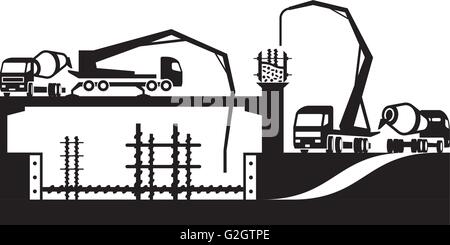Gießen von Beton auf der Baustelle - Vektor-illustration Stock Vektor