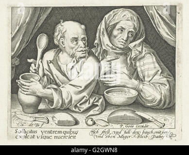 Mann und Frau essen Brei, Nicolaes de Bruyn, Pieter Goos, 1581-1656 Stockfoto