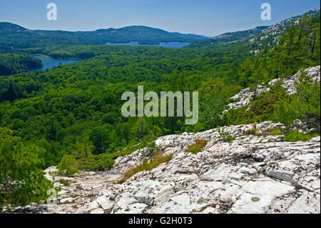 Weißer Quarzit Felsen von La Cloche Hills bei O.S.A Lake Killarney Provincial Park-Ontario-Canada Stockfoto