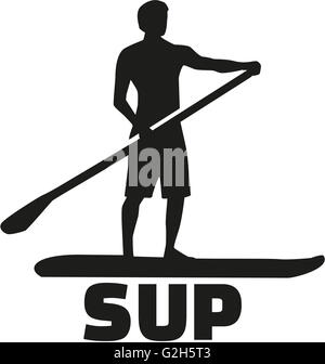 Silhouette mit SUP paddeln aufstehen Stockfoto