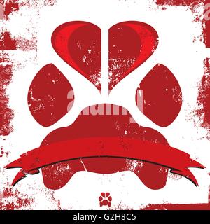 Doggy Love Paw Insignia A Hundepfote Drucken mit einem Herzen in den oberen Teil der Pfote. Stock Vektor