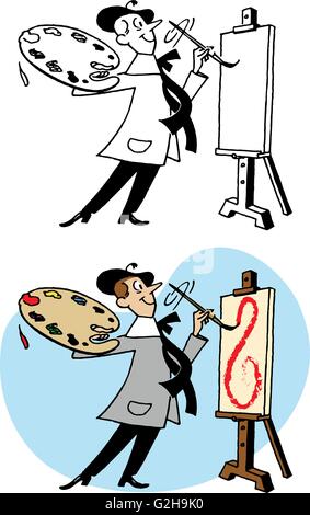 Ein Künstler malt ein Meisterwerk auf seiner Leinwand Stock Vektor