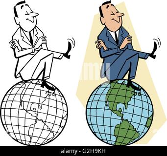 Mann sitzt auf dem Dach der Welt Stock Vektor