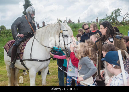 Oakham, Rutland, England, UK., 30. Mai 2016. Oakham Castle wurde wiedereröffnet, nachdem £2 m Wert von Restaurierungsarbeiten abgeschlossen wurde, das Geld von der Heritage Lottery Fund zur Verfügung gestellt. Zur Feier der Wiedereröffnung fanden viele Norman-Themen-Events im Schlosspark einschließlich Münze auffällig, Bogenschießen, die Herstellung von Kettenhemden und vieles mehr statt. Besucher der Show Freundschaften mit den Pferden Credit: Jim Harrison/Alamy Live News Stockfoto