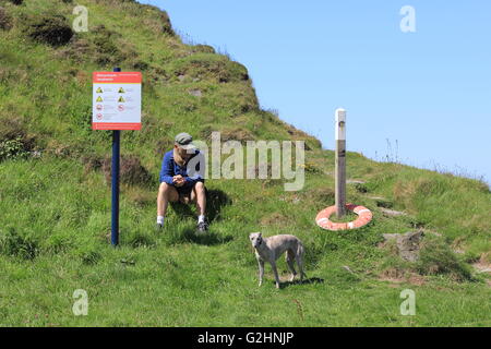 Aberystwyth, Ceredigion, Wales, UK. 31. Mai 2016. einem anderen warmen und sonnigen Tag an der walisischen Küste, Familien Picknick während Hunde erfrischen Sie sich im Fluß Ystwyth Credit: mike Davies/Alamy Live News Stockfoto