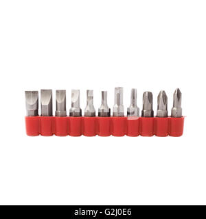 Schraubendreher Bits gesetzt über weißen Hintergrund isoliert Stockfoto