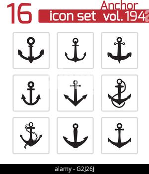 Vektor schwarzen Anker Icons set Stock Vektor