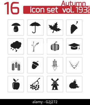 Vektor schwarz Herbst Icons set Stock Vektor