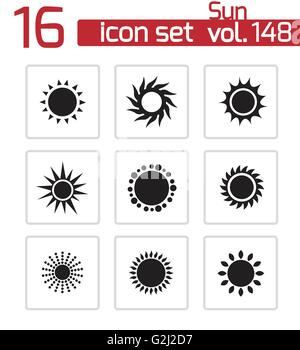 Vektor schwarze Sonne Icons set Stock Vektor
