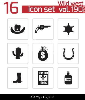 Vektor schwarzen wilden Westen Icons set Stock Vektor