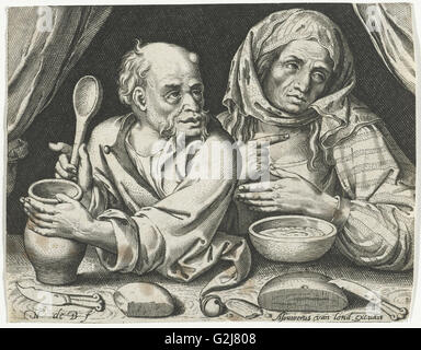 Mann und Frau essen Brei, Nicolaes de Bruyn, van Assuerus Londerseel, 1581-1656 Stockfoto