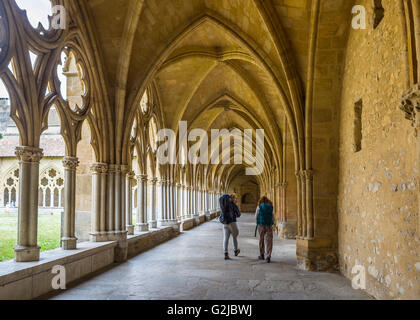 Backpacker in Kloster Sainte-Marie de Bayonne Kathedrale.  Bayonne, Aquitaine. Frankreich. Stockfoto