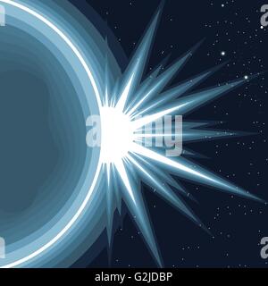 Earth Planet-Ansicht im Abschnitt mit strahlende Sonne. Monochrome Stil. Digitale Vektorgrafik. Stock Vektor