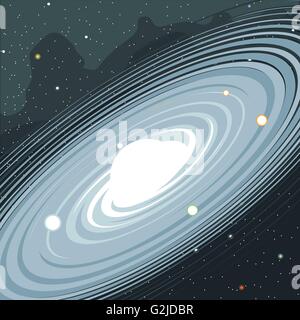 Blick auf die Galaxie im Raum mit Sternen und Planeten. Digitale Vektorgrafik. Stock Vektor