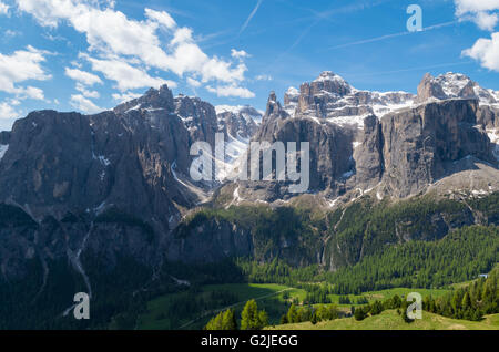 Panoramablick auf die Sellagruppe in Dolomiten, Italien Stockfoto