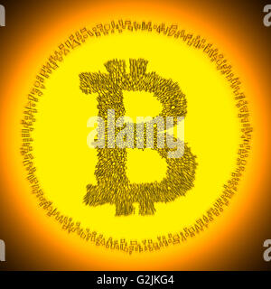 Golden strahlende Bitcoin-Abbildung. Logo eines digitalen dezentrale Krypto Währung Münze. Stockfoto