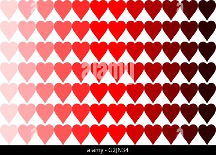 Rote Herzen von hell bis dunkel, auf einem weißen Hintergrund. Vektor Stock Vektor