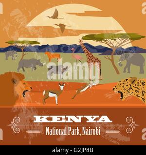 Kenia. Retro-Stil Bild. Vektor-illustration Stock Vektor