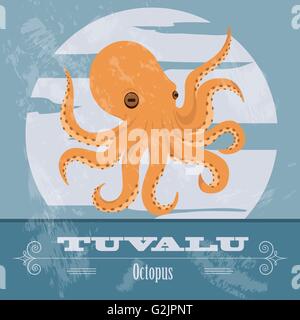 Tuvalu. Oktopus. Retro-Stil Bild. Vektor-illustration Stock Vektor