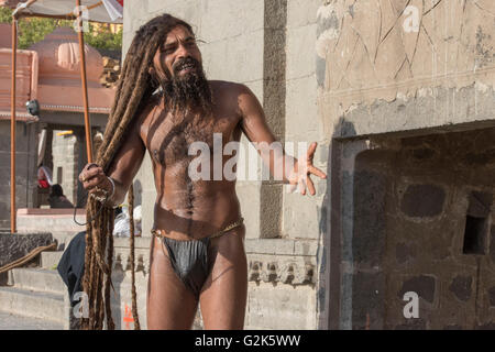 Sadhu mit Dreadlocks, Baden Ghats, Ujjain Stockfoto