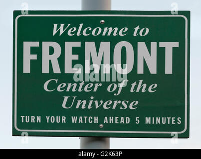 Ein Willkommen Schild zur Fremont Nachbarschaft in Seattle, Washington Stockfoto