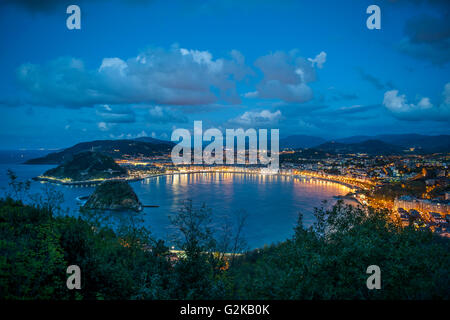 Abendstimmung in der Bucht La Concha, San Sebastian, auch Donostia, Baskenland, Spanien Stockfoto