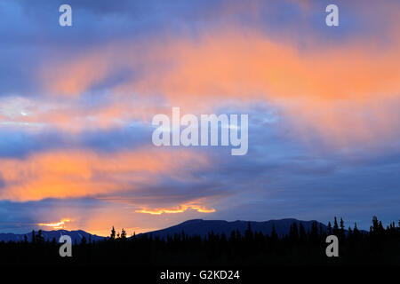 Sonnenuntergang auf dem Alaska Highway in der Nähe von Whitehorse, Yukon Kanada Stockfoto