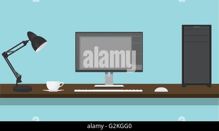 PC Computer Arbeit Schreibtisch Illustration Vektor Stock Vektor