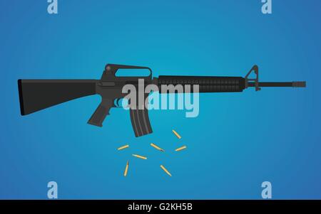 M16 Karabiner Gewehr mit Munition Shell isoliert Stock Vektor
