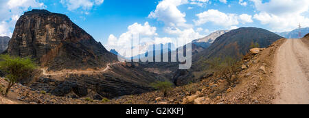 Oman, Jebel Akhdar, Al Batinah, Panoramablick über Wadi Bani Awf Stockfoto