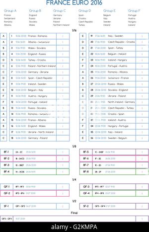 Euro Cup Football 2016 Spielplan Stock Vektor
