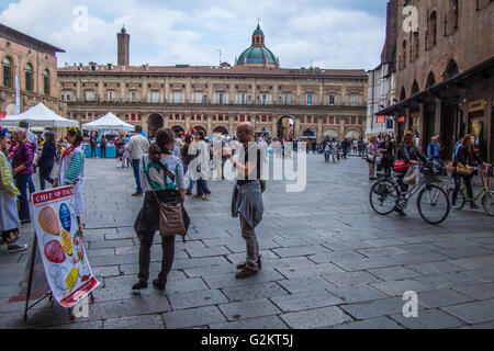 Piazza Maggiore, Bologna, Hauptstadt der Region Emilia-Romagna in Italien. Stockfoto