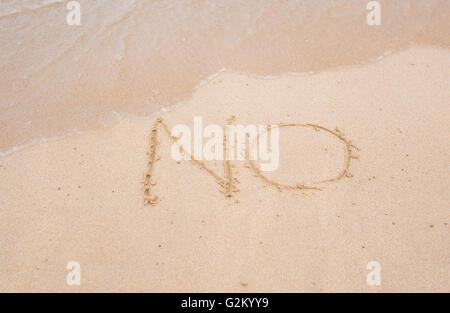 KEINE Spur im Sand am Strand Textur sonnigen Hintergrund geschrieben. Closeup Stockfoto