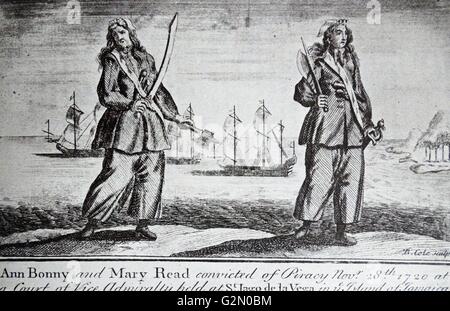 Anne Bonny (C. 1700 - C. 1782) Irische Frau Piraten, die in der Karibik und Mary Read (c.1690-1721) Ein englischer Pirat. Sie und Anne Bonny sind zwei der berühmtesten weiblichen Piraten aller Zeiten Stockfoto