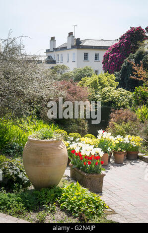 Heligan House betrachtet aus innerhalb der ummauerten Blumengarten, Stockfoto