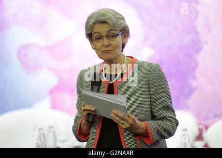 Sofia, Bulgarien - 19. Mai 2016: Der Generaldirektor der UNESCO Irina Bokova an die Teilnehmer des Global Frauen Lead spricht Stockfoto