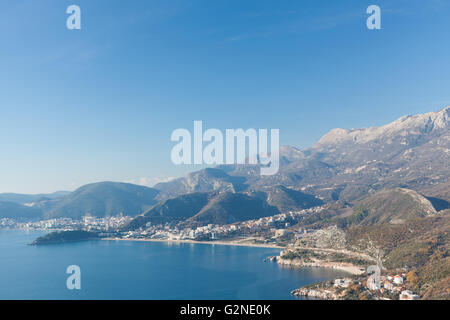 Draufsicht der Küste Budva Stockfoto