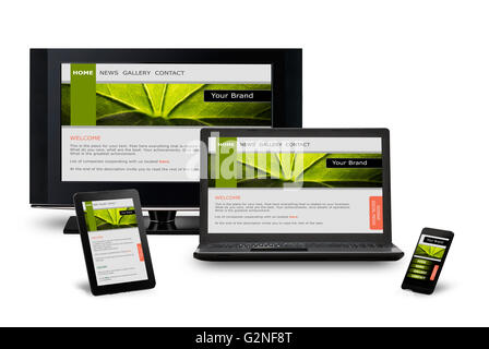 Responsive Webdesign auf mobile Geräte Handy, Laptop und Tablet pc Stockfoto