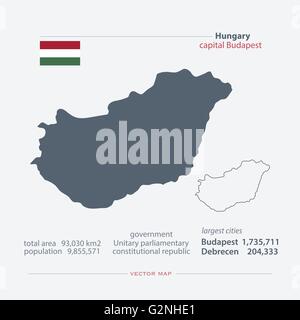 Republik Ungarn isoliert Karten und offizielle Flaggen-Symbol. Vektor-ungarischer politischen Kartensymbole mit allgemeinen Informationen. Europäische Stock Vektor