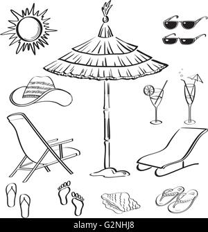Sommer-Objekte, Umriss Stock Vektor