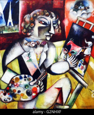 Selbstportrait mit sieben Finger von Marc Chagall (1887-1985) war ein Litvak-French Künstler. Kunstkritiker Robert Hughes genannten Chagall als "der Inbegriff jüdischer Künstler des zwanzigsten Jahrhunderts". Stockfoto