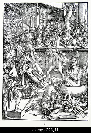 Martin Luther: Vorwort zu der Offenbarung des Johannes (1522): Vorrede zur Offenbarung Johannes (1522). Apokalypse in Zahlen; Holzschnitt von Albrecht Dürer; das Martyrium des Hl. Johannes Stockfoto