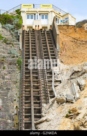 Edwardian Standseilbahn tracks mit keine Aufzüge, die entfernt wurden, nach Erdrutsch Schäden am East Cliff in Bournemouth Stockfoto