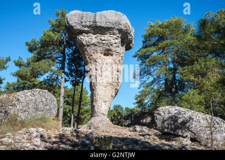 Erodierte Kalksteinfelsen in La Ciudad Encantada, die verzauberte Stadt, Park, Serrania de Cuenca, Castilla-la Mancha, Spanien Stockfoto